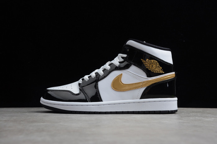 jordan 1 mid patent black white gold 852542-007